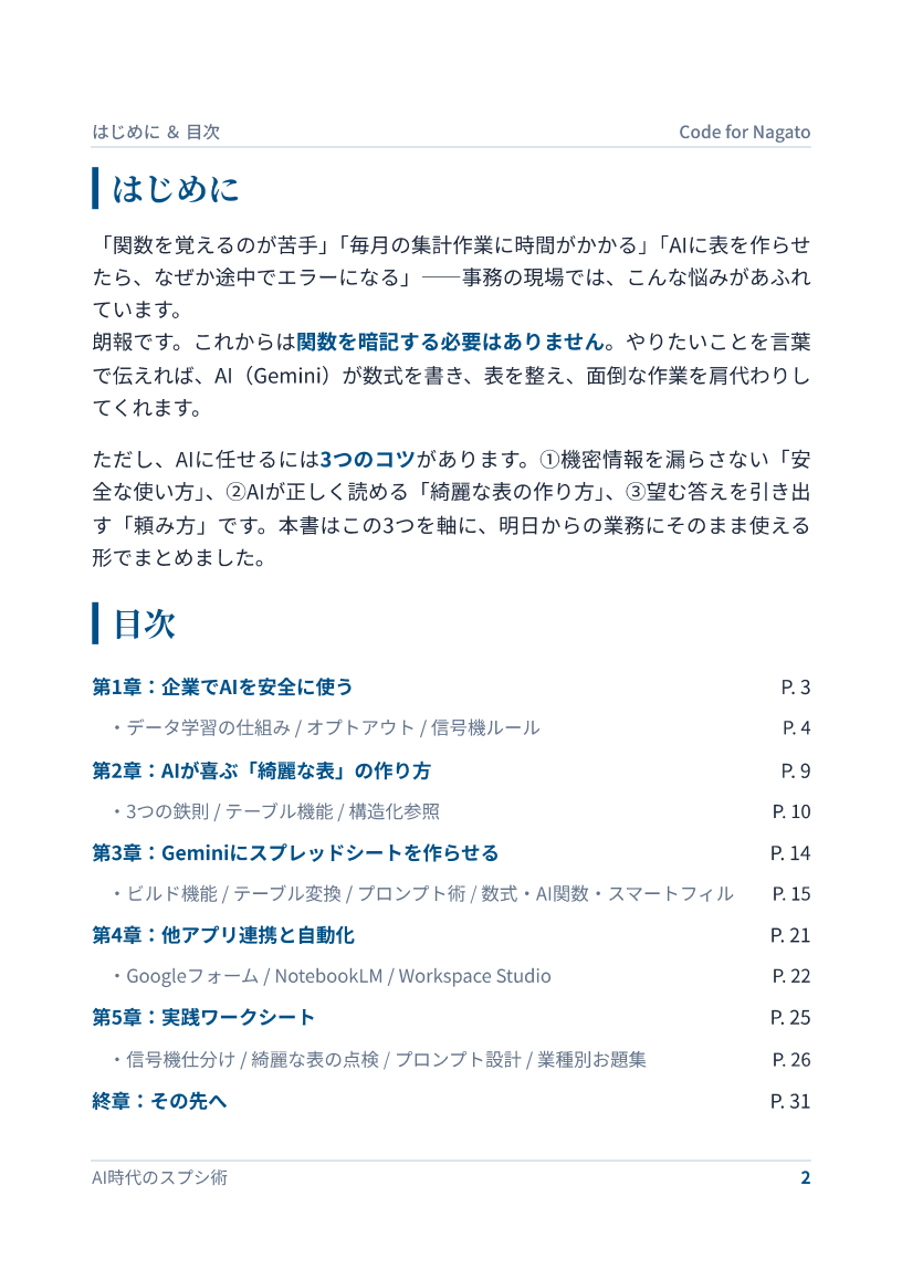 はじめに・目次のページ
