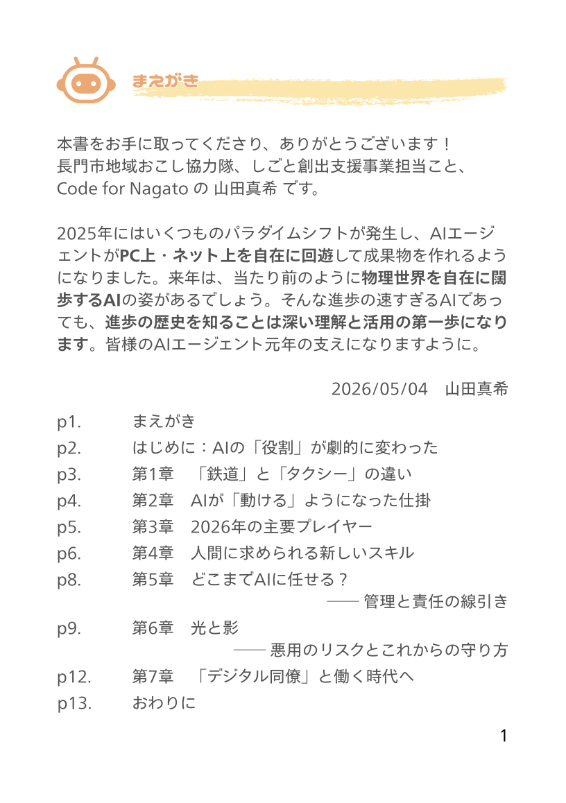 まえがきと目次のページ