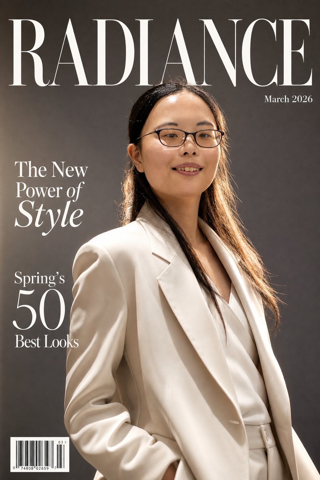 No.05 ファッション誌の表紙風(講師のポートレートをAI加工した作例)
