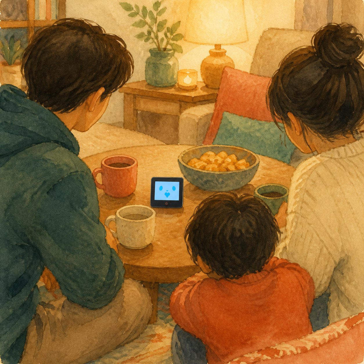 家族の団らんのテーブル中央にちょこんと居るぷち
